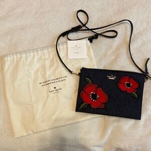 kate spade Navy Crossbody with Red Floral Appliqués